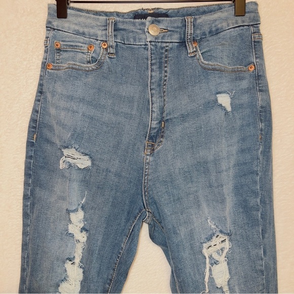 Aeropostale Medium Wash Denim Curvy Super High Rise Distressed Jegging Jeans 8R - Picture 2 of 6